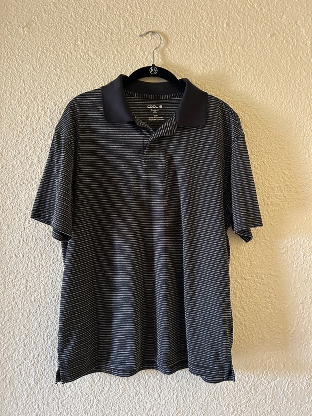 Haggar Black and White Striped Polo Shirt